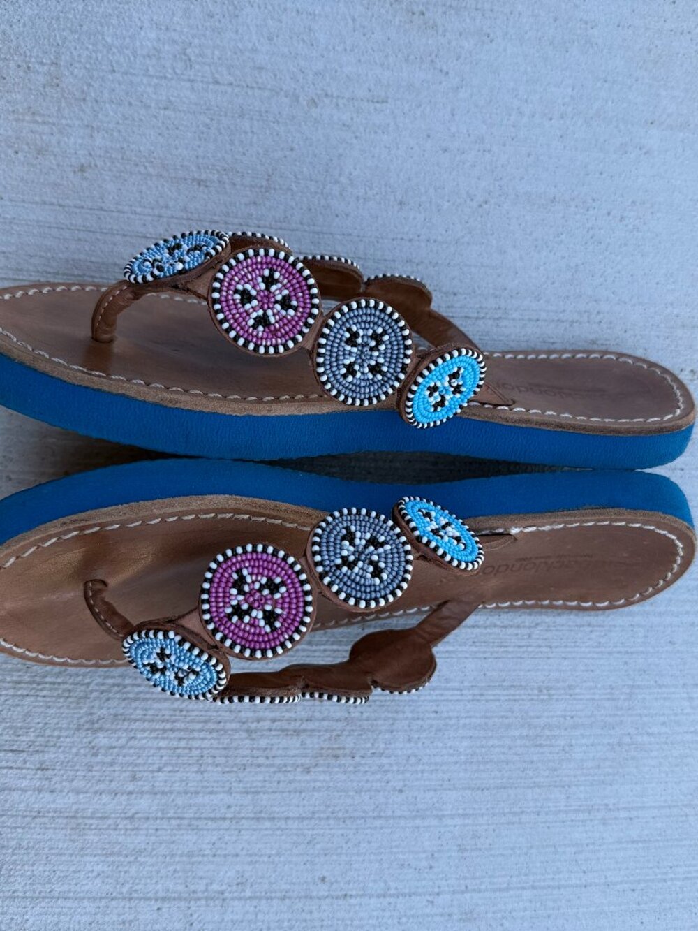 Laidback London Flip Flop Thong Sandals Blue, Purple and Pink Bead Discs Sz 8.5